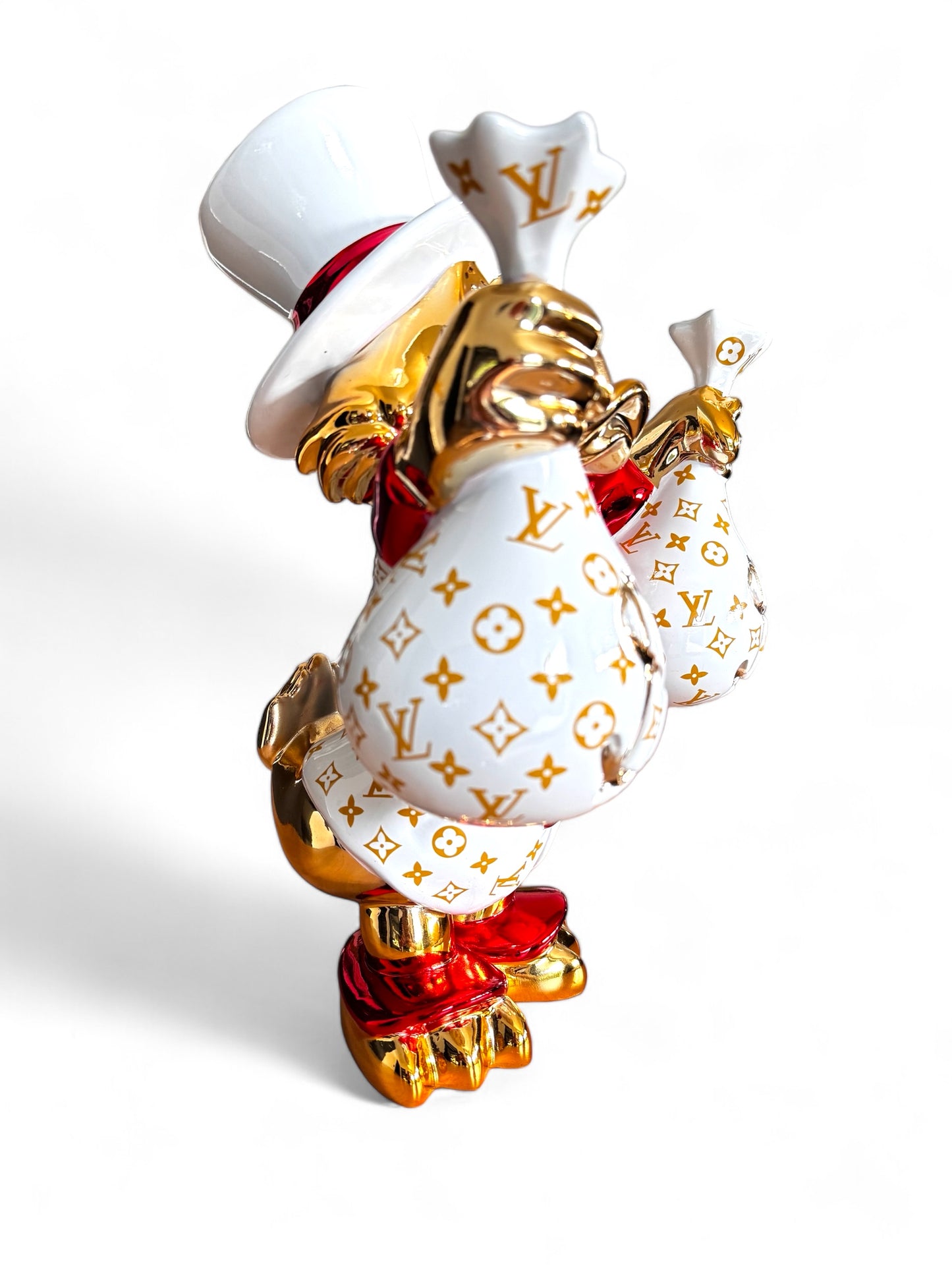 Luxuriöse Pop-Art-Designfigur „Golden Wealth Duck“ – Weiß/Gold/Rot