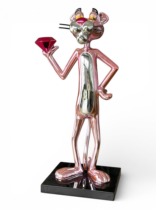 Exklusive Rosaroter Panther Figur mit Chrom Beschichtung – Luxuriös