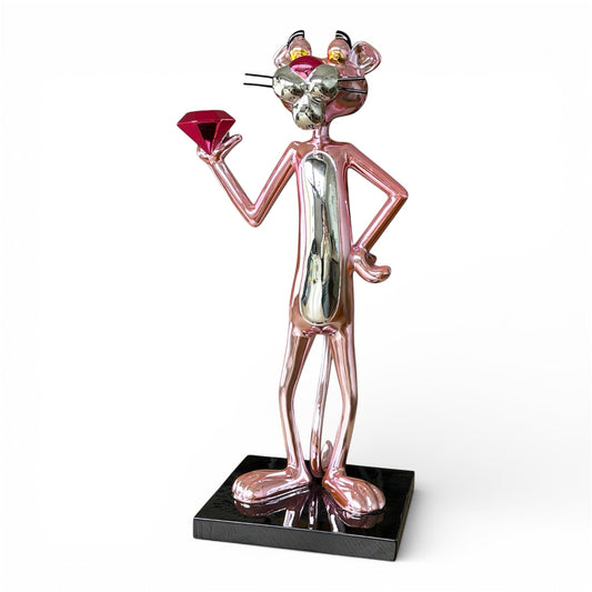 Exklusive Rosaroter Panther Figur mit Chrom Beschichtung – Luxuriös