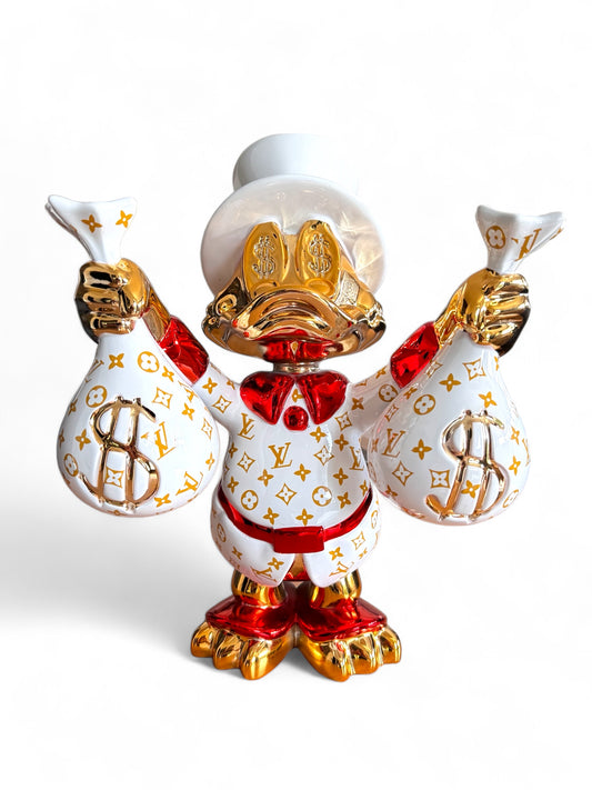 Luxuriöse Pop-Art-Designfigur „Golden Wealth Duck“ – Weiß/Gold/Rot