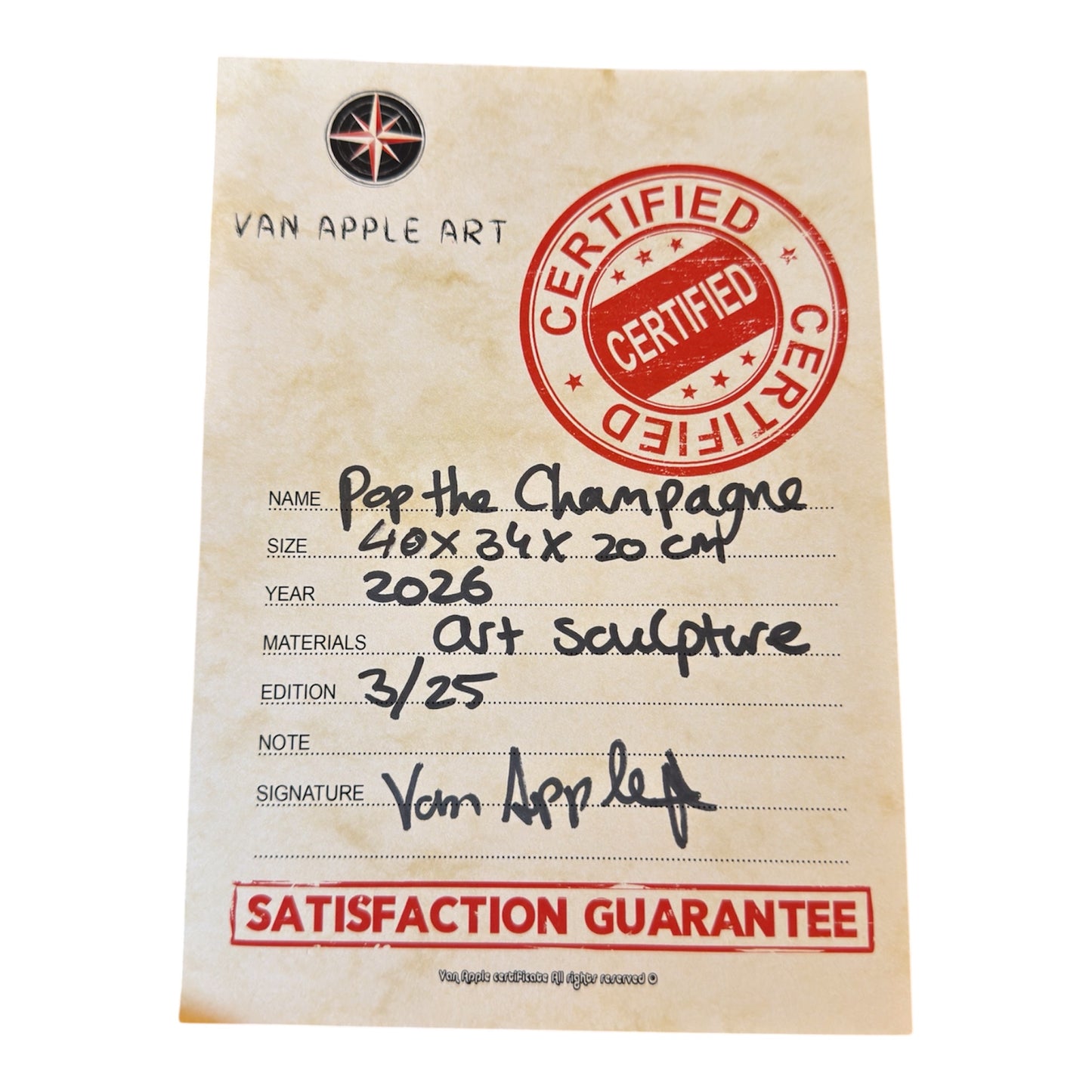 Van Apple – Pop The Champagne

Limitierte, handsignierte Skulptur | Auflage 22/25 | 2026
