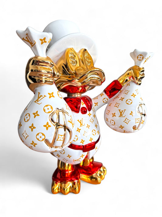 Luxuriöse Pop-Art-Designfigur „Golden Wealth Duck“ – Weiß/Gold/Rot