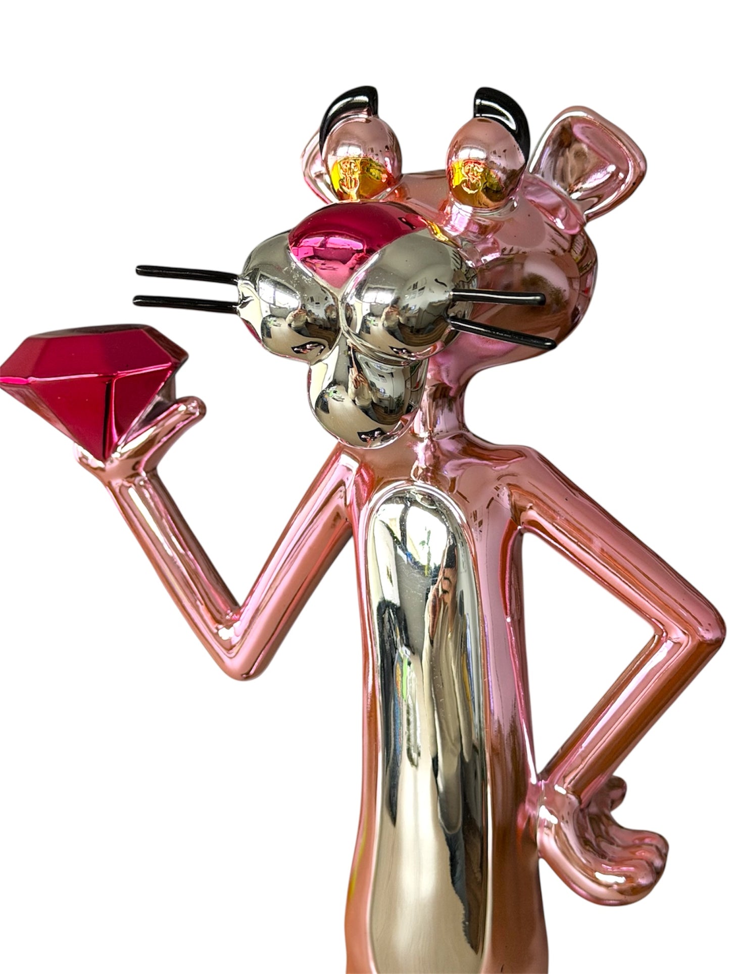Exklusive Rosaroter Panther Figur mit Chrom Beschichtung – Luxuriös