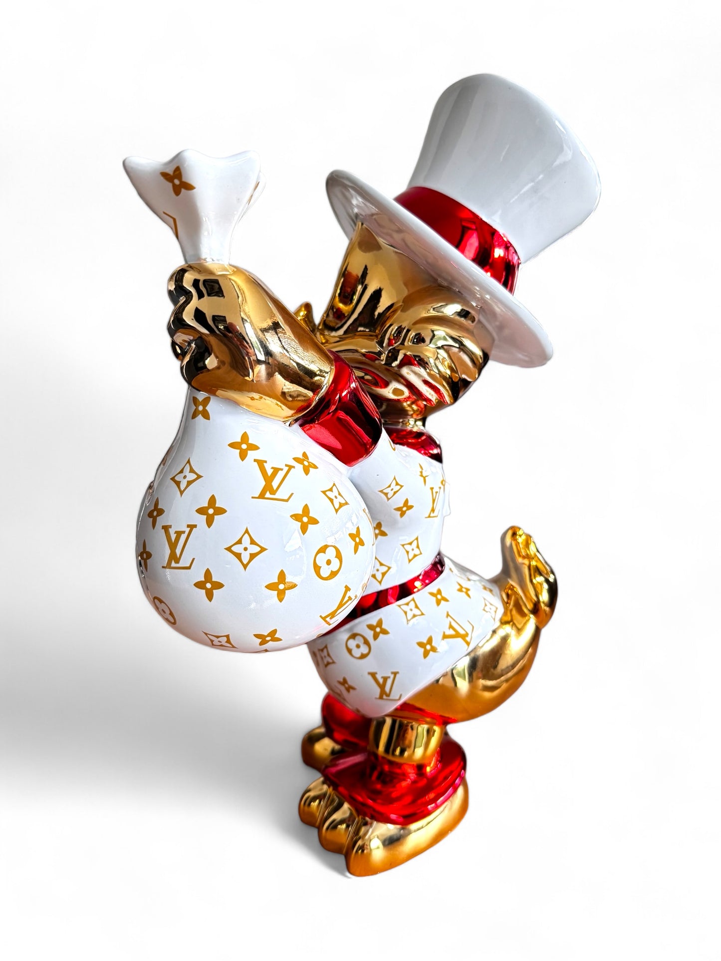 Luxuriöse Pop-Art-Designfigur „Golden Wealth Duck“ – Weiß/Gold/Rot
